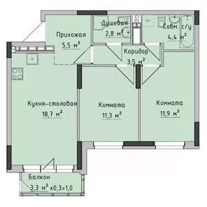 2-к квартира, строящийся дом, 60м2, 3/17 этаж