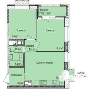 2-к квартира, вторичка, 55м2, 16/17 этаж