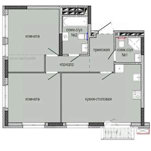 2-к квартира, строящийся дом, 61м2, 3/16 этаж