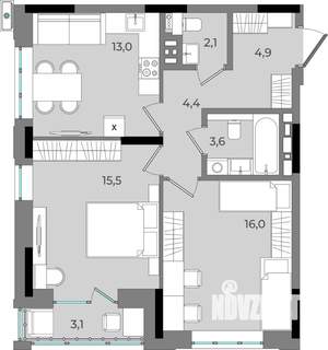 2-к квартира, вторичка, 63м2, 10/16 этаж