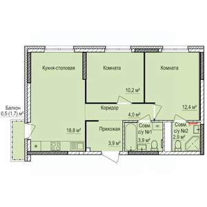 2-к квартира, вторичка, 57м2, 15/17 этаж