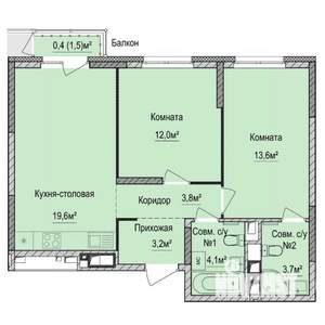 2-к квартира, строящийся дом, 60м2, 5/17 этаж