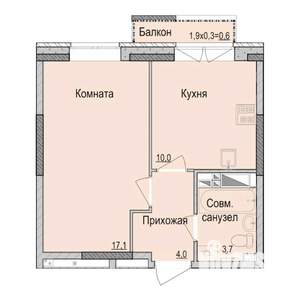 1-к квартира, строящийся дом, 35м2, 12/14 этаж