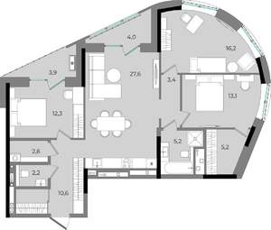 3-к квартира, вторичка, 106м2, 11/16 этаж