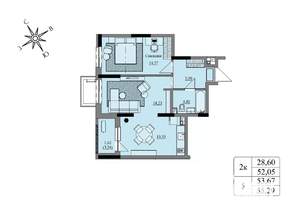2-к квартира, вторичка, 54м2, 1/17 этаж