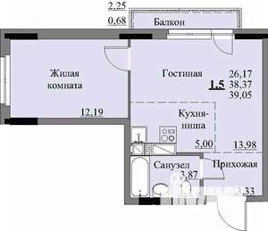 1-к квартира, строящийся дом, 41м2, 14/17 этаж