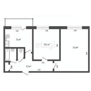 2-к квартира, вторичка, 43м2, 5/9 этаж