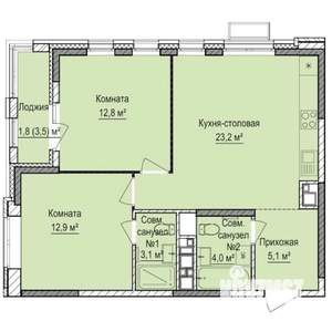 2-к квартира, строящийся дом, 63м2, 13/17 этаж