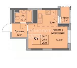 Студия квартира, сданный дом, 27м2, 25/25 этаж