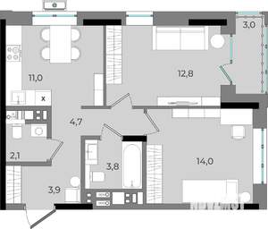 2-к квартира, вторичка, 55м2, 8/16 этаж