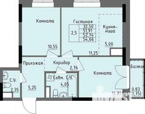 2-к квартира, строящийся дом, 53м2, 7/17 этаж