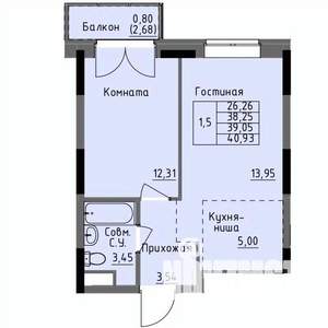 1-к квартира, строящийся дом, 39м2, 12/17 этаж