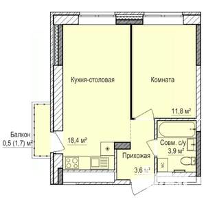 1-к квартира, строящийся дом, 38м2, 13/17 этаж