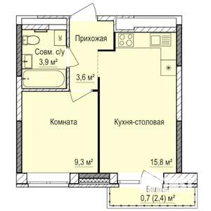 1-к квартира, строящийся дом, 33м2, 16/17 этаж