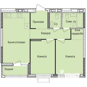 2-к квартира, строящийся дом, 57м2, 17/17 этаж