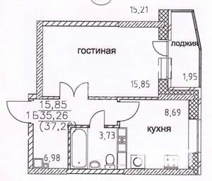 1-к квартира, вторичка, 35м2, 8/17 этаж