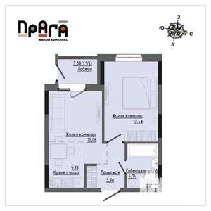 1-к квартира, вторичка, 38м2, 3/17 этаж