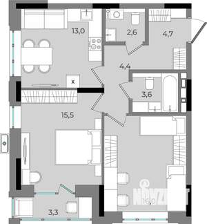 2-к квартира, вторичка, 63м2, 2/16 этаж
