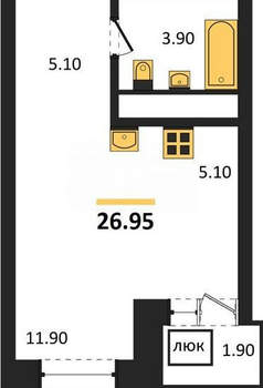 Студия квартира, сданный дом, 27м2, 10/16 этаж