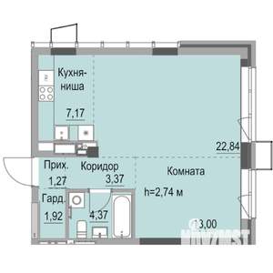 Студия квартира, строящийся дом, 54м2, 10/23 этаж