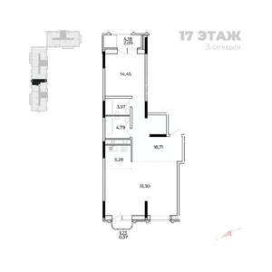 Студия квартира, строящийся дом, 84м2, 17/17 этаж