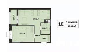 1-к квартира, строящийся дом, 43м2, 4/17 этаж
