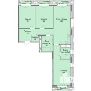 3-к квартира, строящийся дом, 90м2, 2/15 этаж