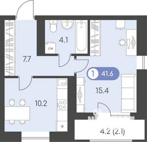 1-к квартира, строящийся дом, 42м2, 8/10 этаж