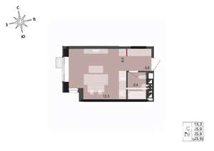 Студия квартира, вторичка, 26м2, 12/17 этаж