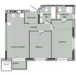 2-к квартира, строящийся дом, 58м2, 6/16 этаж