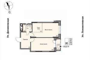 2-к квартира, строящийся дом, 51м2, 10/17 этаж