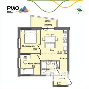 2-к квартира, вторичка, 48м2, 3/17 этаж