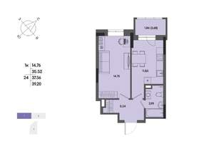 1-к квартира, вторичка, 37м2, 3/17 этаж