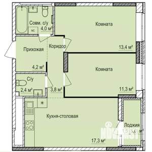 2-к квартира, строящийся дом, 58м2, 9/17 этаж