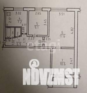 3-к квартира, вторичка, 54м2, 8/9 этаж