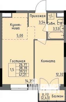1-к квартира, строящийся дом, 40м2, 4/17 этаж