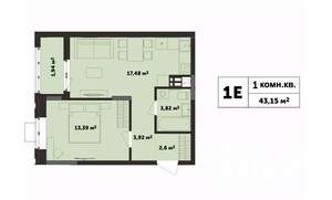 1-к квартира, строящийся дом, 43м2, 2/17 этаж