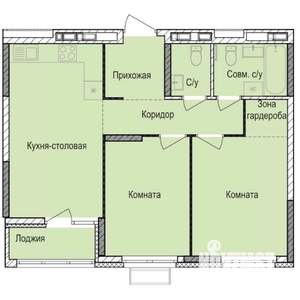 2-к квартира, строящийся дом, 57м2, 9/17 этаж