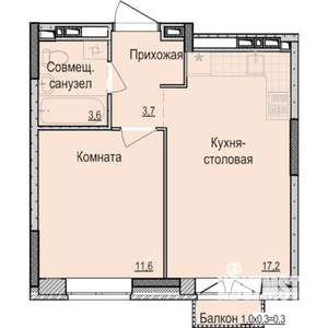 1-к квартира, вторичка, 37м2, 1/17 этаж