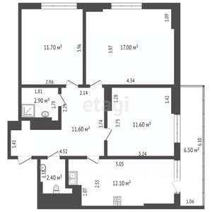 3-к квартира, вторичка, 70м2, 3/17 этаж