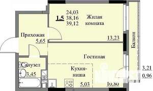 1-к квартира, строящийся дом, 41м2, 6/17 этаж