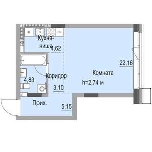 Студия квартира, строящийся дом, 40м2, 5/23 этаж