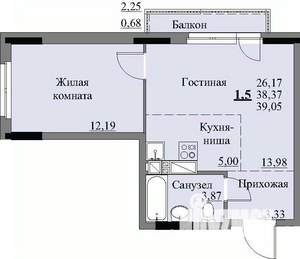 1-к квартира, строящийся дом, 41м2, 16/17 этаж