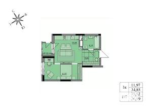 1-к квартира, вторичка, 36м2, 14/17 этаж
