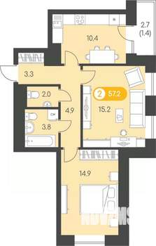 2-к квартира, вторичка, 57м2, 22/24 этаж