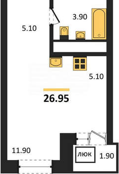 Студия квартира, вторичка, 26м2, 16/16 этаж