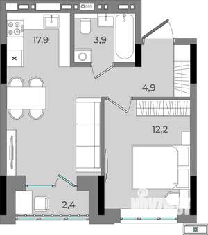 1-к квартира, вторичка, 41м2, 3/16 этаж
