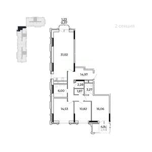 3-к квартира, вторичка, 107м2, 12/17 этаж