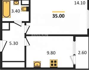 1-к квартира, вторичка, 35м2, 4/25 этаж