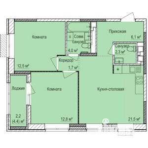 2-к квартира, строящийся дом, 63м2, 2/17 этаж